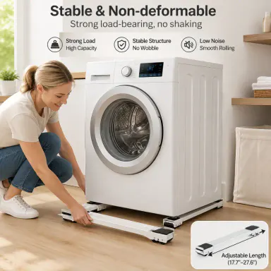 2 Counts White Extendable Appliance Roller Base, Adjustable 45-70cm Mobile Mover Stand with Wheels for Washing Machine Refrigerator Dryer