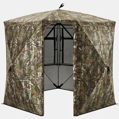 VisTall 360 See-Through Ground Blind | 75-Inch 3 Person Pop Up Deer Blind with No-Trip Door | Portable Camo Hunting Blind with Blackout Curtain for Whitetail Deer Hunting