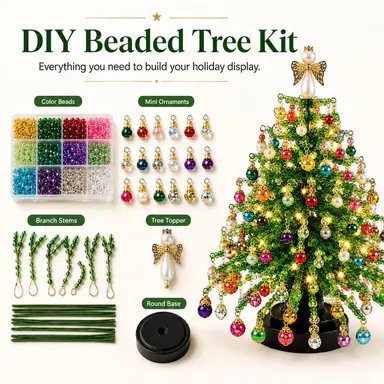 DIY Christmas Plastic Beaded Tree Kit - Indoor Recreation Craft Project for Crafting Fun, Hands-On Skill Building, Festive Gift, Plastic Beads