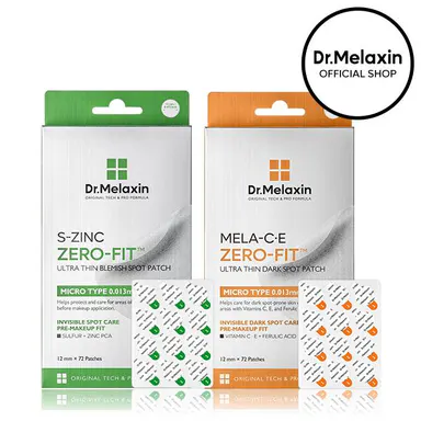 [Dr.Melaxin Official] Zero-Fit Blemish & Dark Spot Patch Duo 72 Patches × 2 | S-ZINC + Mela-C·E Ultra Thin Spot Patches with Salicylic Acid, Acne Care, Sulfur, Vitamin C & Niacinamide
