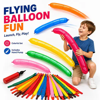 Rocket Balloons Flying Balloon Set with Hand Pump, Colorful Long Inflatable Flying Balloon Toys for Kids, Fun Outdoor Games Birthday Party Favors Family Activities Carnival Party Supplies,rocket balloon