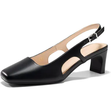 Coutgo Womens Slingback Chunky Low Heels Closed Square Toe Pumps Wedding Party Dress Shoes sohochic