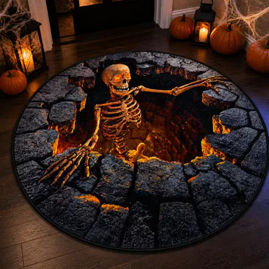 3D Halloween Crystal Velvet Round Area Rug, Multiple Spooky Designs, Optical Illusion Rug for Living Room, Haunted House and Halloween Party Decor