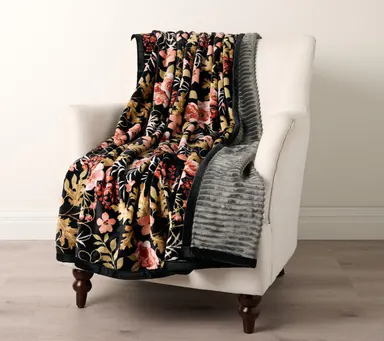 Home Reflections 60x80 Reversible Rib Harvest Printed Throw