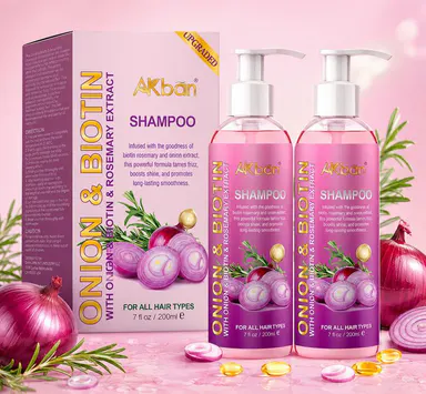 AKban Onion, Biotin & Rosemary Shampoo & Conditioner Set Pack, 2-Pack Hair Care Products, Anti-Frizz Scalp-Nourishing Formula for All Hair Types