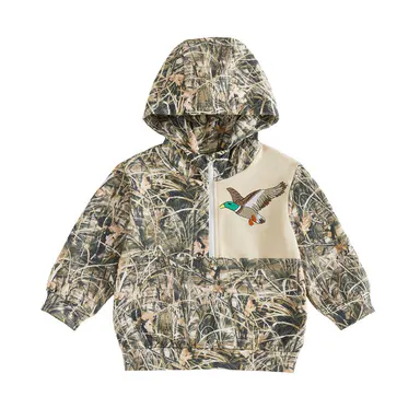 Babamoon Toddler Baby Boy Fall Sweatshirt Camo Patchwork Mallard Duck Long Sleeve Quarter Zipper Hoodie Tops Wild Hunting Clothes 1-6T