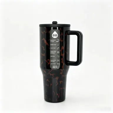 2026 HydroJug 40oz Dark Tortoiseshell Insulated Sports Tumbler - Leak-Proof Stainless Steel Vacuum Flask, Portable Thermal Cup, 24H Cold Retention, Stylish Travel Drinkware