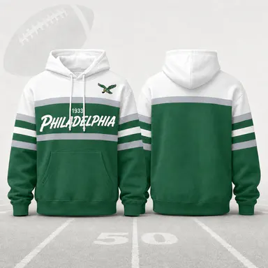 Unisex Football Retro City Letter Hoodie, All Team Color‑Block Striped Hooded Sweatshirt, Long‑Sleeve Casual Top For Sports Game Day And Daily Street Outfits