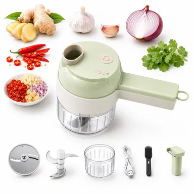 Handheld Food Processor, USB Rechargeable Mini Food Chopper with Slicing Disc & Chopping Blade, Electric Vegetable Cutter for Garlic, Onion, Ginger, Chili, Portable Kitchen Prep Tool