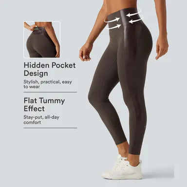 Halara UltraSculpt™ High Waisted Stretchy PU Tummy Control Yoga Leggings with Pocket