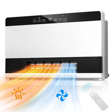 Electactic 2-in-1 Thermostatic Heater - PTC Heating, 3 Heat Modes+1 Cool Mode, Adjustable Temp, Wallmount, Freestanding, Remote Control, 12H Timer, 45dB Silent Operation, ECO Mode, Overheat Guard, Easy Installation for 15-20m² Bedrooms