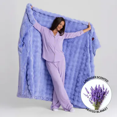 Comfrt | Lavender Ember Heated Blanket | Plush Faux Fur Blanket With 6 Heat Settings & Natural Lavender